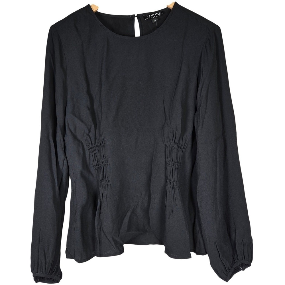 J. Crew Shirred-waist top in viscose crepe Black‎ 12 NWT